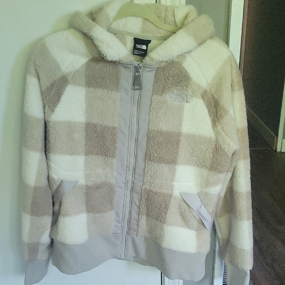 The North Face Cream and Tan Checkered Fleece Hoodie